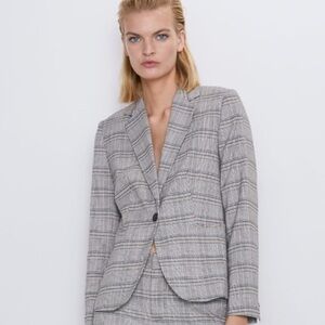 Zara Plaid Single Button Blazer Jacket Size 10